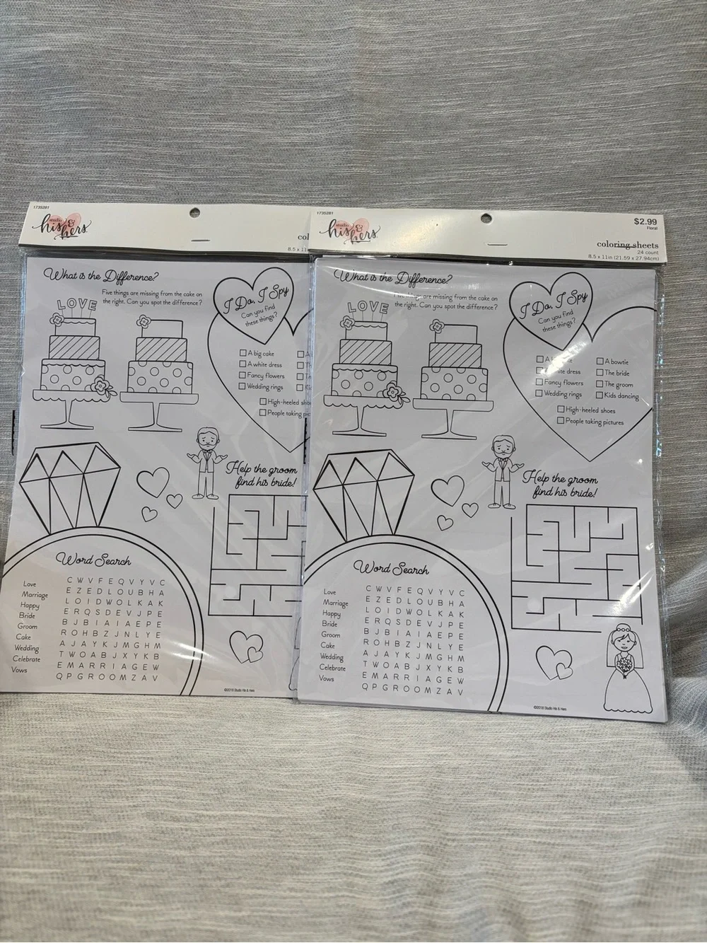 Bride & Groom Activity Coloring Sheets - White